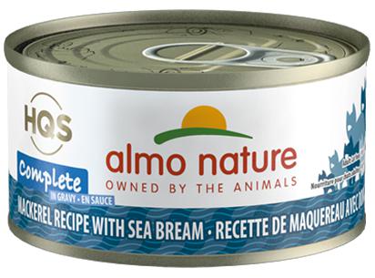 ALMO NATURE HQS COMPLETE CAT Mackerel recipe with Sea Bream in gravy 24 X 70 gram cans
