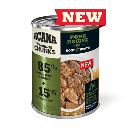 Acana Premium Chunks Pork Recipe in Bone Broth for Dogs 12x363gram cans