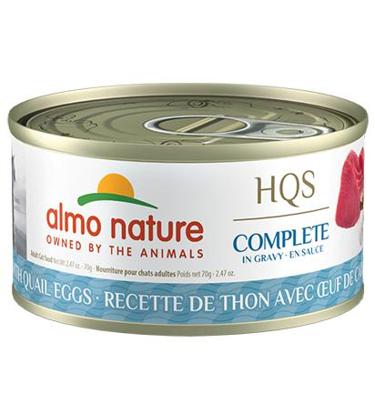 ALMO NATURE HQS COMPLETE CAT Tuna recipe with Quail Eggs in Gravy 24 X 70 gram cans