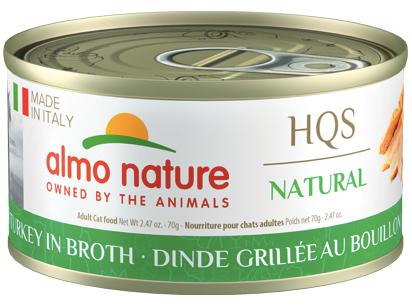 ALMO NATURE, ITALY HQS NATURAL CAT Grilled Turkey in broth 24 X 70 gram cans