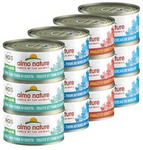 ALMO NATURE HQS NATURAL CAT - Rotational Pack 2  -  Atlantic tuna; Mackerel; Chicken w/shrimp; Trout and tuna 24 X 70 gram cans