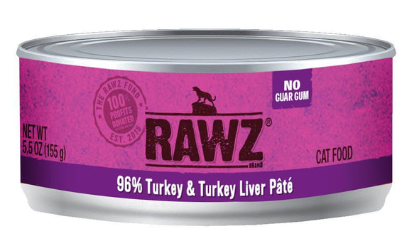 RAWZ 96% Turkey and Turkey Liver Pate for Cats 24 x 156 gr - Naturally Urban Pet Food Shipping
