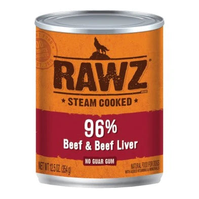 RAWZ 96% Beef & Beef Liver for DOGS 12 x 12.5 oz cans