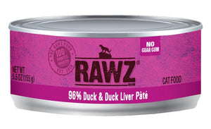 Rawz 96% Duck & Duck Liver Pate 24 x 5.5 oz cans for cats - Naturally Urban Pet Food Shipping
