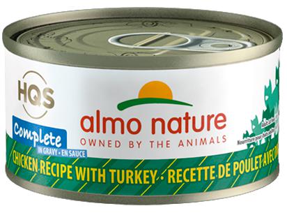 ALMO NATURE HQS COMPLETE CAT Chicken recipe with Turkey in Gravy 24 X 70 gram cans